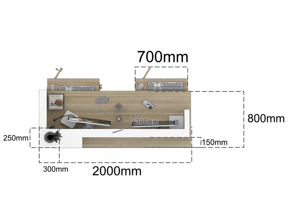 Eleva Reception Desk - Welkomst plan measurements